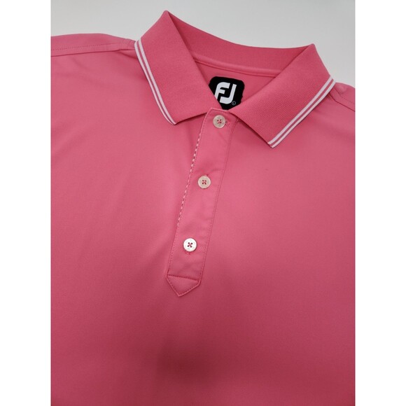Footjoy FJ Polo Shirt Men's L Pink Short Sleeve‎ Golf Stretch Polyester - Picture 1 of 8